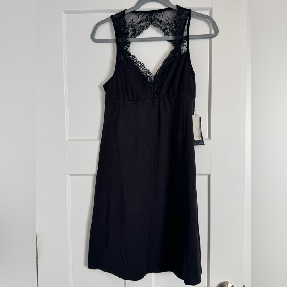 Womens Elegant Black Lace Trim Nightgown